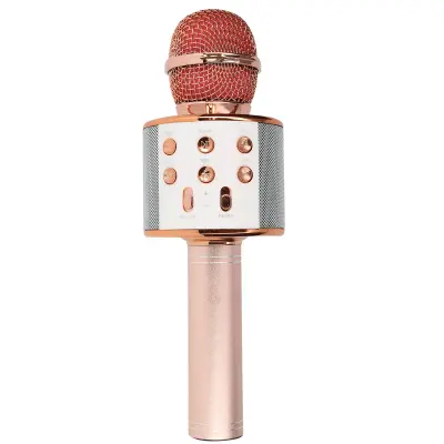 Mikrofon za karaoke Bluetooth Vgrajeni zvočnik Večnamenski gumbi, Šampanjec roza