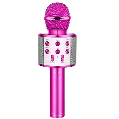 Mikrofon za karaoke Bluetooth Vgrajeni zvočnik Večnamenski gumbi, Fuksija