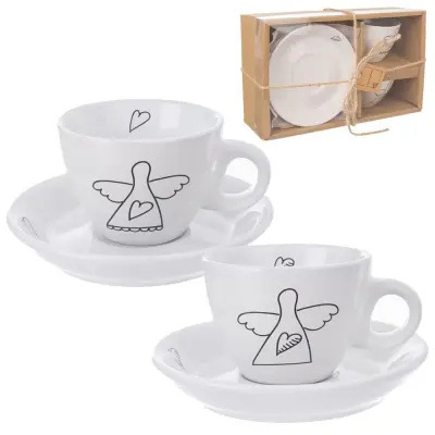 Bela keramična skodelica s krožnikom za espresso 90 ml 2 kosa.