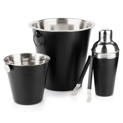 Barski set s stresalnikom, jeklo, črne barve, 4 kosi.