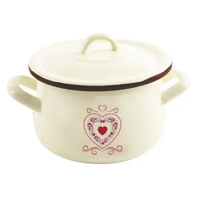 Emajliran lonec s pokrovom, bež, TONCA, 16 cm, 2,3 l