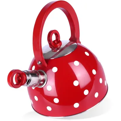 Žvižgajoči kotliček, jeklo, rdeč, pikice, 1,5 l