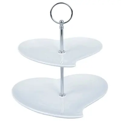 Bel porcelanast pladenj, dvonadstropni, 21 cm
