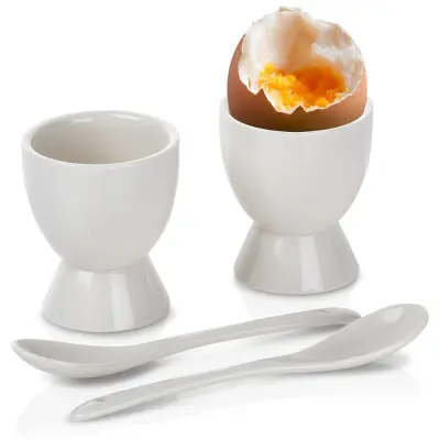 Elegant White Egg Cups with Spoons - Set of 2 by Tormino