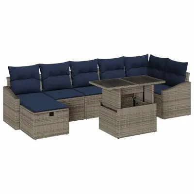 vidaXL Vrtna sedežna garnitura 8 pcs Siva poli ratan