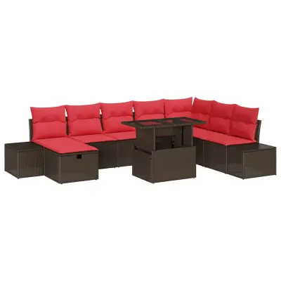 vidaXL Vrtna sedežna garnitura 9 pcs Rjava poli ratan