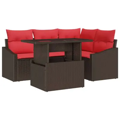 vidaXL Vrtna sedežna garnitura 5 pcs Rjava in rdeča 100 x 55 x 73 cm