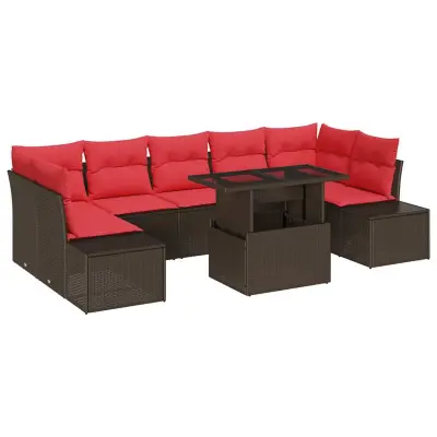vidaXL Vrtna sedežna garnitura 8 pcs Rjava in rdeča 100 x 55 x 73 cm