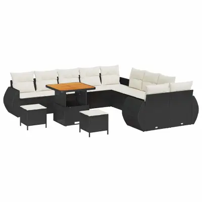 vidaXL Vrtna sedežna garnitura 13 pcs Črna in krem 80 x 80 x 71 cm