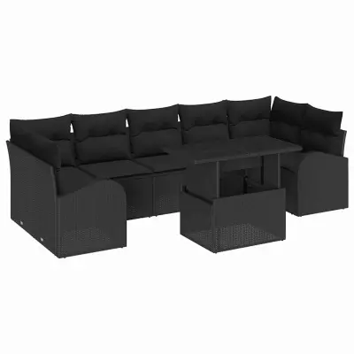 vidaXL Vrtna sedežna garnitura 8 pcs Črna 100 x 55 x 73 cm Poly ratan