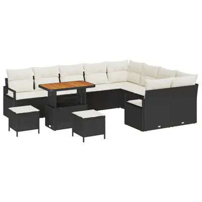 vidaXL Vrtna sedežna garnitura 12 pcs Črna in krem 90 x 55 x 71 cm