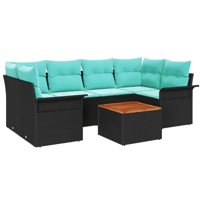 vidaXL Vrtna sedežna garnitura 7 pcs Črna in turkizna 55 x 55 x 37 cm