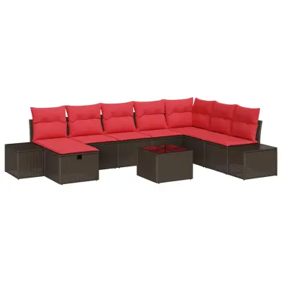 vidaXL Vrtna sedežna garnitura 9 pcs Rjava 55 x 62 x 69 cm Poly ratan