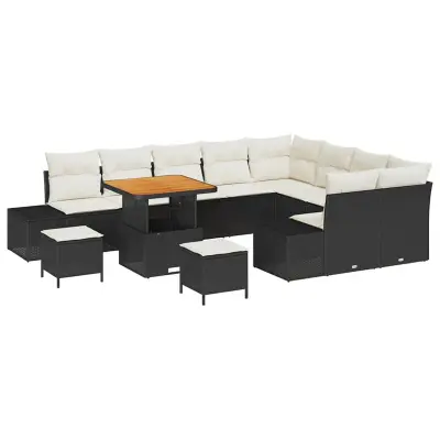 vidaXL Vrtna sedežna garnitura 12 pcs Črna in krem 80 x 80 x 71 cm