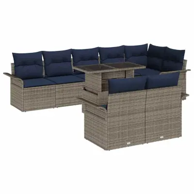 vidaXL Vrtna sedežna garnitura 9 pcs Siva 100 x 55 x 73 cm Poly ratan