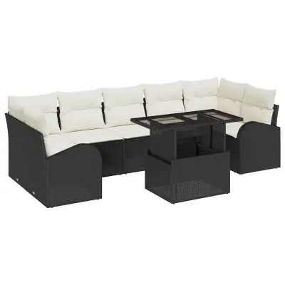 vidaXL Vrtna sedežna garnitura 8 pcs Črna 100 x 55 x 73 cm Poly ratan