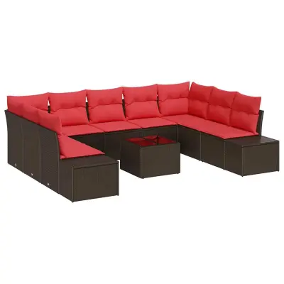 vidaXL Vrtna sedežna garnitura 10 pcs Rjava in rdeča 289 x 209 x 85 cm
