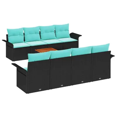vidaXL Vrtna sedežna garnitura 7 pcs Črna in turkizna 55 x 55 x 37 cm