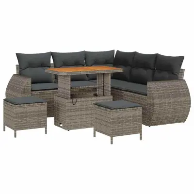 vidaXL Vrtna sedežna garnitura z blazino 8 pcs Siva 90 x 55 x 71 cm