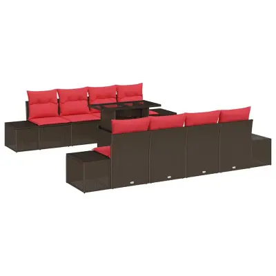 vidaXL Vrtna sedežna garnitura 7 pcs Rjava in rdeča 100 x 55 x 73 cm
