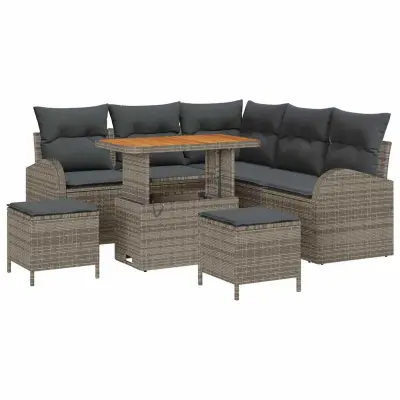 vidaXL Vrtna sedežna garnitura z blazino 8 pcs Siva 90 x 55 x 71 cm