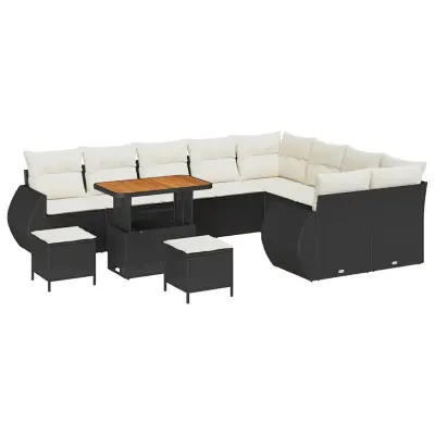 vidaXL Vrtna sedežna garnitura 12 pcs Črna in krem 90 x 55 x 71 cm