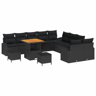 vidaXL Vrtna sedežna garnitura z blazino 13 pcs Črna 80 x 80 x 71 cm