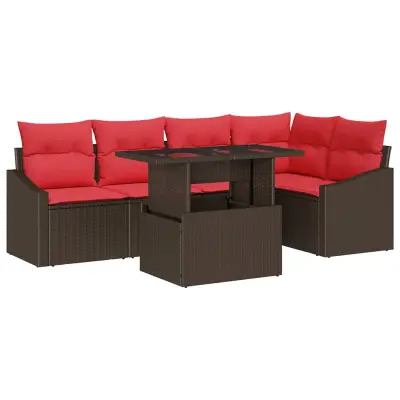 vidaXL Vrtna sedežna garnitura 6 pcs Rjava in rdeča 100 x 55 x 73 cm