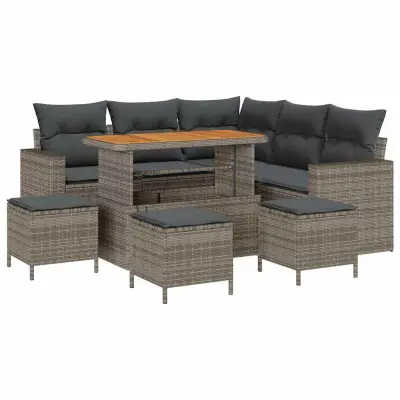 vidaXL Vrtna sedežna garnitura z blazino 9 pcs Siva 110 x 55 x 71 cm
