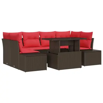 vidaXL Vrtna sedežna garnitura 7 pcs Rjava in rdeča 100 x 55 x 73 cm