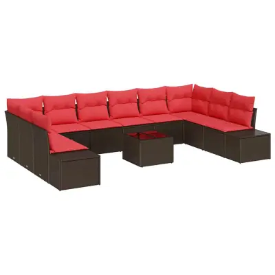 vidaXL Vrtna sedežna garnitura 11 pcs Rjava in rdeča 344 x 209 x 85 cm
