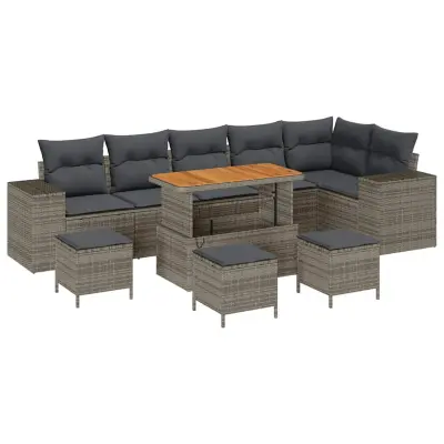 vidaXL Vrtna sedežna garnitura z blazino 10 pcs Siva 110 x 55 x 71 cm