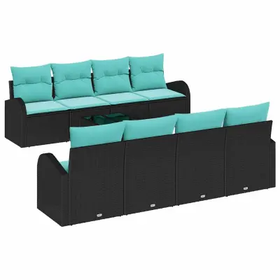 vidaXL Vrtna sedežna garnitura 9 pcs Črna in turkizna 55 x 55 x 37 cm