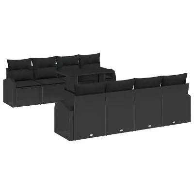 vidaXL Vrtna sedežna garnitura 9 pcs Črna 100 x 55 x 73 cm Poly ratan