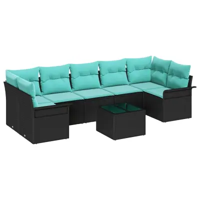 vidaXL Vrtna sedežna garnitura 8 pcs Črna in turkizna 55 x 55 x 37 cm
