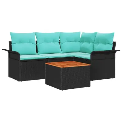 vidaXL Vrtna sedežna garnitura 5 pcs Črna in turkizna 55 x 55 x 37 cm
