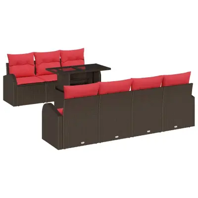 vidaXL Vrtna sedežna garnitura 8 pcs Rjava 100 x 55 x 73 cm Poly ratan