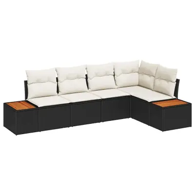 vidaXL Vrtna sedežna garnitura 5 pcs Črna in krem 264 x 154 x 85 cm