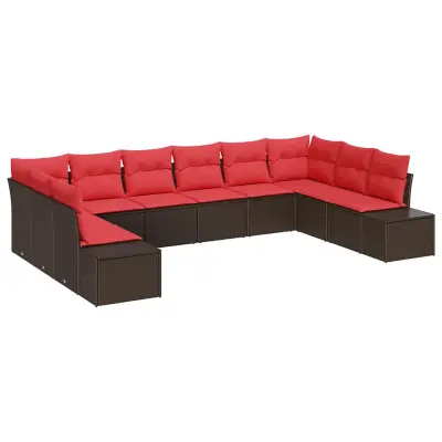 vidaXL Vrtna sedežna garnitura 10 pcs Rjava in rdeča 344 x 209 x 85 cm