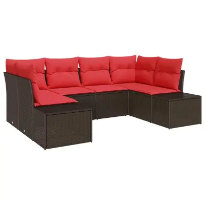 vidaXL Vrtna sedežna garnitura 6 pcs Rjava in rdeča 234 x 154 x 85 cm
