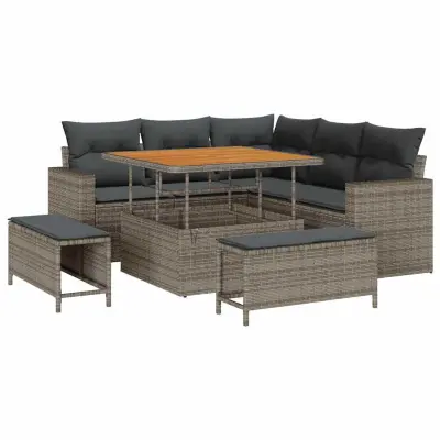 vidaXL Vrtna sedežna garnitura z blazino 8 pcs Siva 100 x 100 x 71 cm