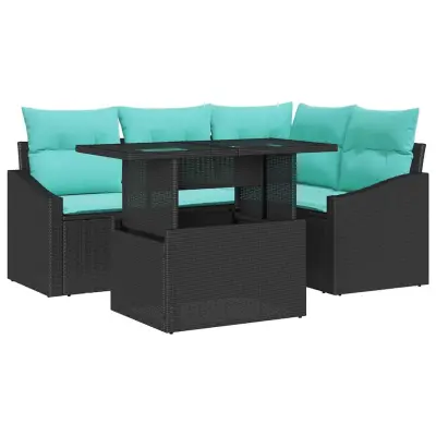 vidaXL Vrtna sedežna garnitura 5 pcs Črna in modra 100 x 55 x 73 cm