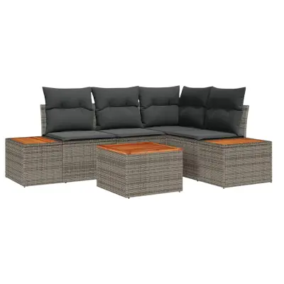 vidaXL Vrtna sedežna garnitura 5 pcs Siva 209 x 154 x 85 cm Poly ratan