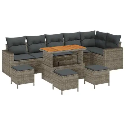 vidaXL Vrtna sedežna garnitura z blazino 10 pcs Siva 110 x 55 x 71 cm