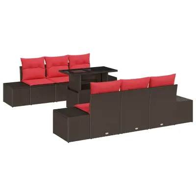 vidaXL Vrtna sedežna garnitura 7 pcs Rjava in rdeča 100 x 55 x 73 cm