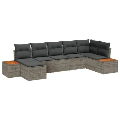 vidaXL Vrtna sedežna garnitura 7 pcs Siva 319 x 154 x 85 cm Poly ratan