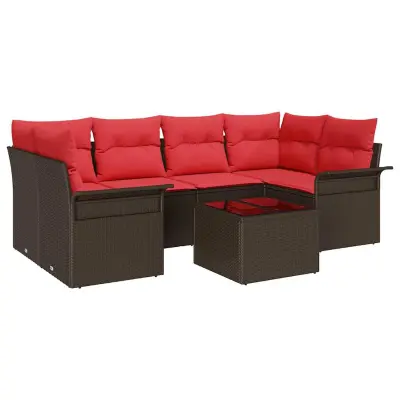 vidaXL Vrtna sedežna garnitura 7 pcs Bež in Rdeča 55 x 55 x 37 cm