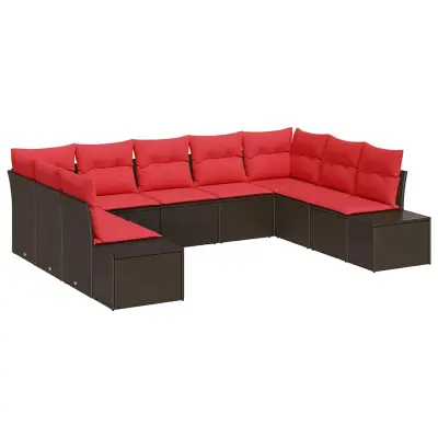 vidaXL Vrtna sedežna garnitura 9 pcs Rjava in rdeča 289 x 209 x 85 cm