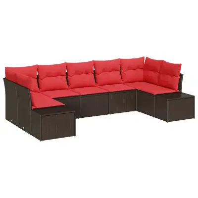 vidaXL Vrtna sedežna garnitura 7 pcs Rjava in rdeča 289 x 154 x 85 cm