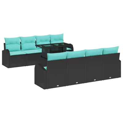 vidaXL Vrtna sedežna garnitura 9 pcs Črna 100 x 55 x 73 cm Poly ratan